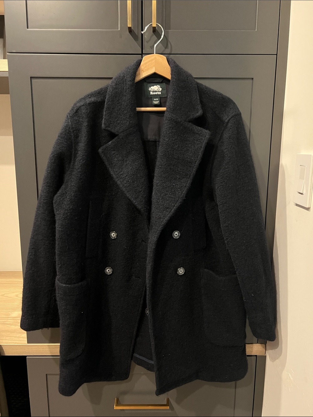 Roots Navy Double-Breasted Wool Pea Coat